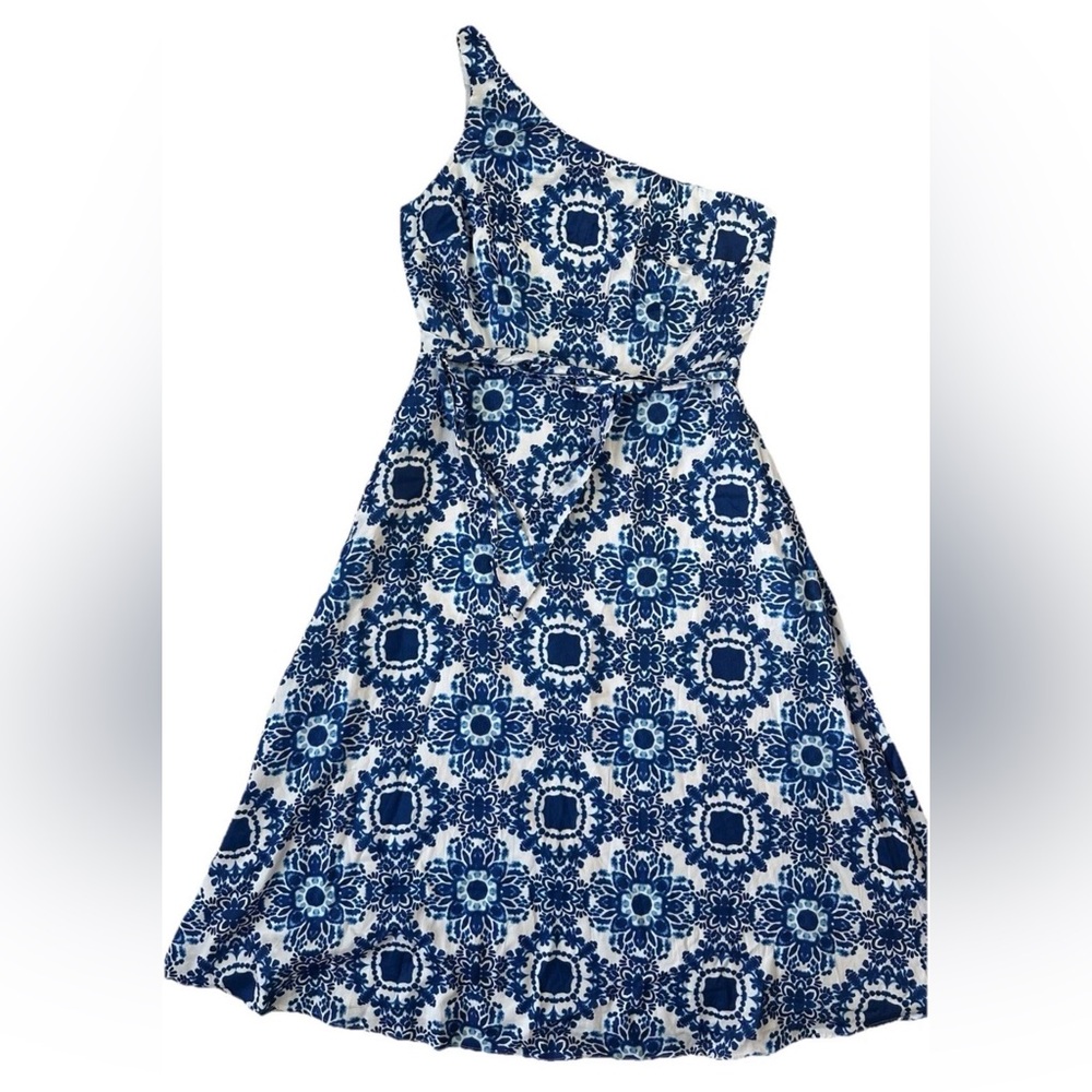 Talbots Women's Sleeveless Maxi Dress, Blue White One Shoulder Size 12 , cotton